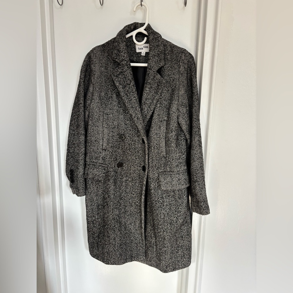 Frank & Oak Black and White Herringbone Coat